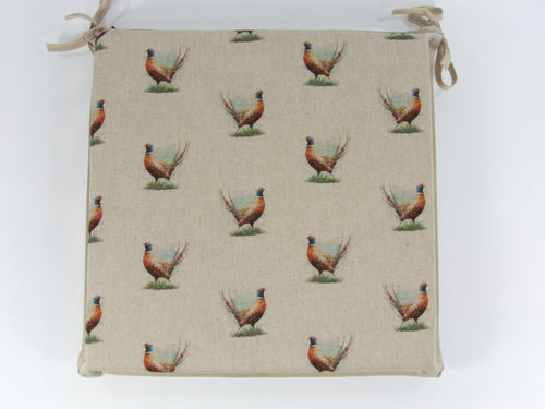 Country Pheasant Square Tie-On Seat Pads Dining/Patio/Garden/Kitchen