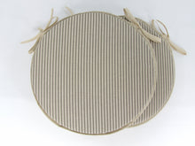 Load image into Gallery viewer, Set of 2 Grey Stripe Round Bistro Seat Pads 12&quot; 14&quot; 16&quot; For Dining, Patio, Bistro