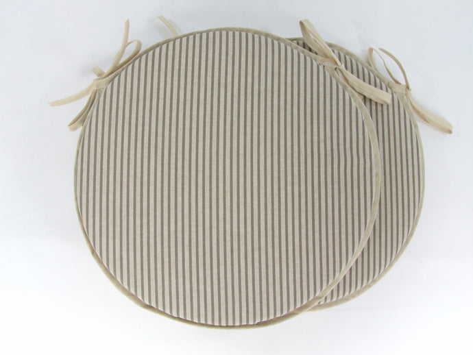 Set of 2 Grey Stripe Round Bistro Seat Pads 12