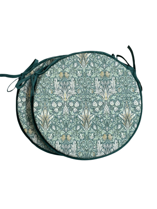 William Morris - Snakehead Forest Green 100% Cotton Set Of 2 Round Bistro Seat Pads