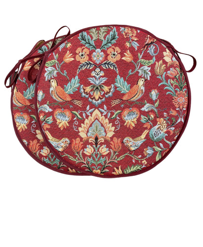 William Red Tapestry Set of 2 Round Bistro Seat Pads