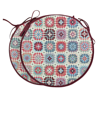 Crochet Tapestry Set of 2 Round Bistro Seat Pads 12