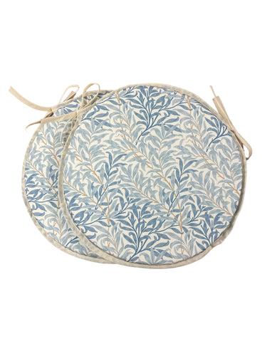 William Morris - Willow Bough Azure 100% Cotton Set Of 2 Round Bistro Seat Pads