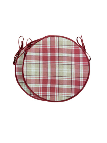 Highland Check Red Set Of 2 Round Bistro Seat Pads 12