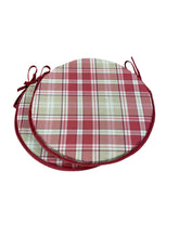 Load image into Gallery viewer, Highland Check Red Set Of 2 Round Bistro Seat Pads 12", 14", 16" for dining, kitchen, patio, bistro