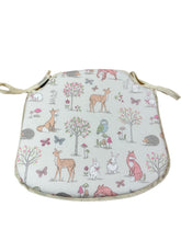 Load image into Gallery viewer, Woodland Animals Cream Small Spindle Back Seat Pads For Garden, Patio, Kitchen, Dining