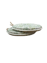 Load image into Gallery viewer, Green &amp; Grey Floral Set Of 2 Round Bistro Seat Pads 12", 14", 16" For Patio, Dining, Garden