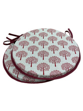 Load image into Gallery viewer, Mulberry Tree Red Set of 2 Round Bistro Seat Pads 12" 14" 16"