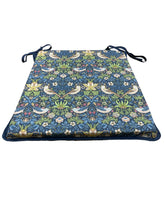 Load image into Gallery viewer, William Morris - Strawberry Thief Navy Tapered Seat Pads For Garden, Patio, Kitchen, Dining, 100% Cotton