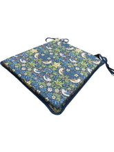 Load image into Gallery viewer, William Morris - Strawberry Thief Navy Tapered Seat Pads For Garden, Patio, Kitchen, Dining, 100% Cotton