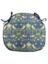 Load image into Gallery viewer, William Morris - Strawberry Thief Navy 100% Cotton Large Spindle Back Seat Pads For Garden, Patio, Kitchen, Dining