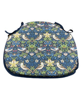 Load image into Gallery viewer, William Morris - Strawberry Thief Navy 100% Cotton Large Spindle Back Seat Pads For Garden, Patio, Kitchen, Dining