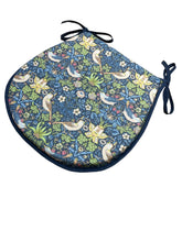 Load image into Gallery viewer, William Morris - Strawberry Thief Navy 100% Cotton D-Shaped Seat Pads For Garden, Patio, Kitchen, Dining