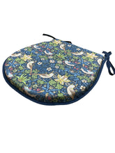 Load image into Gallery viewer, William Morris - Strawberry Thief Navy 100% Cotton D-Shaped Seat Pads For Garden, Patio, Kitchen, Dining