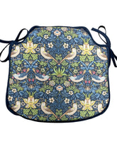 Load image into Gallery viewer, William Morris - Strawberry Thief Navy 100% Cotton Small Spindle Back Seat Pads For Garden, Patio, Kitchen, Dining