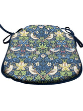 Load image into Gallery viewer, William Morris - Strawberry Thief Navy 100% Cotton Small Spindle Back Seat Pads For Garden, Patio, Kitchen, Dining
