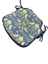 Load image into Gallery viewer, William Morris - Strawberry Thief Navy 100% Cotton Small Spindle Back Seat Pads For Garden, Patio, Kitchen, Dining