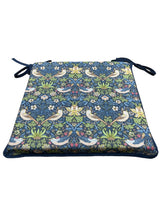 Load image into Gallery viewer, William Morris - Strawberry Thief Navy Square Tie-On Seat Pads Dining/Patio/Garden/Kitchen