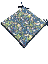 Load image into Gallery viewer, William Morris - Strawberry Thief Navy Square Tie-On Seat Pads Dining/Patio/Garden/Kitchen