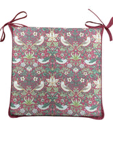 Load image into Gallery viewer, William Morris - Strawberry Thief Crimson Square Tie-On Seat Pads Dining/Patio/Garden/Kitchen