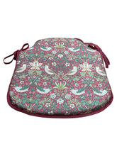 Load image into Gallery viewer, William Morris - Strawberry Thief Crimson 100% Cotton Small Spindle Back Seat Pads For Garden, Patio, Kitchen, Dining