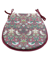 Load image into Gallery viewer, William Morris - Strawberry Thief Crimson 100% Cotton D-Shaped Seat Pads For Garden, Patio, Kitchen, Dining