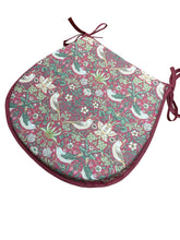 Load image into Gallery viewer, William Morris - Strawberry Thief Crimson 100% Cotton D-Shaped Seat Pads For Garden, Patio, Kitchen, Dining