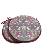 Load image into Gallery viewer, William Morris - Strawberry Thief Crimson 100% Cotton Set Of 2 Round Bistro Seat Pads