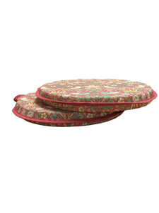 William Morris - Strawberry Thief Crimson 100% Cotton Set Of 2 Round Bistro Seat Pads