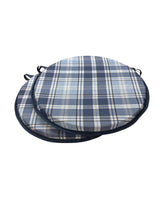 Load image into Gallery viewer, Highland Check Denim Set of 2 Round Bistro Seat Pads For Garden/Patio