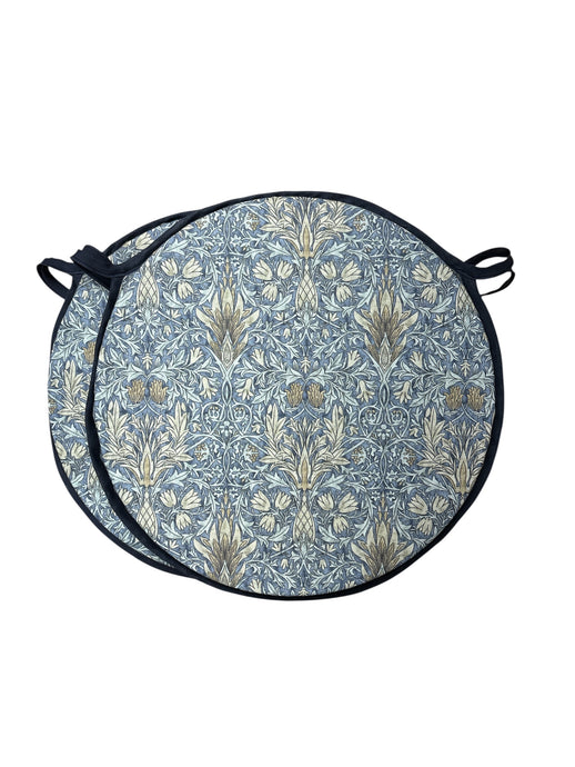 William Morris - Snakehead Denim 100% Cotton Set Of 2 Round Bistro Patio Seat Pads