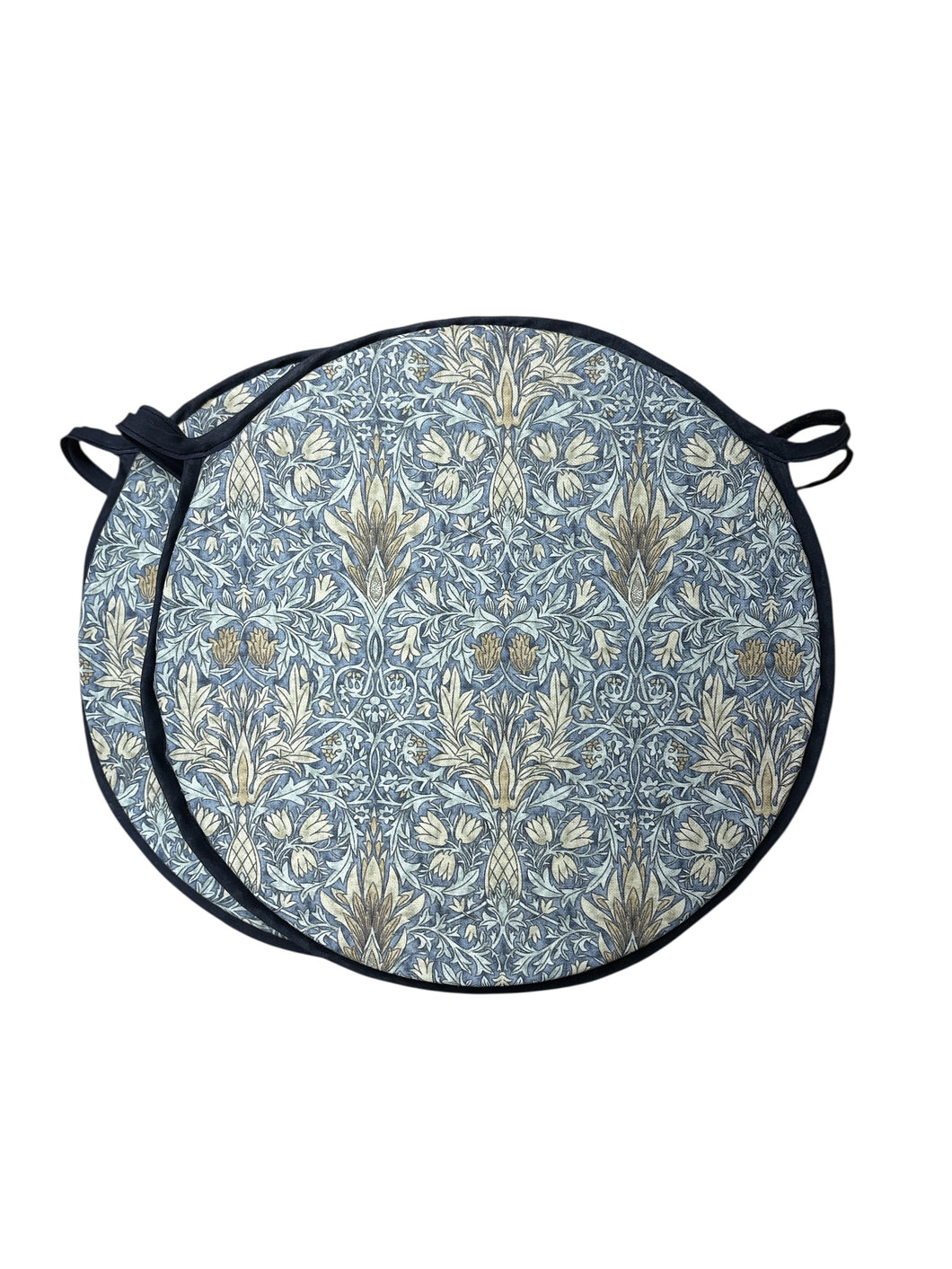 William Morris - Snakehead Denim 100% Cotton Set Of 2 Round Bistro Patio Seat Pads