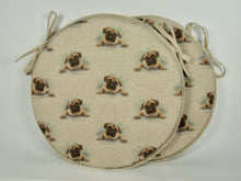 Load image into Gallery viewer, Set of 2 Pug Dog Round Bistro Seat Pads 12" 14" 16"