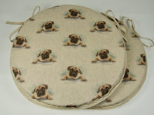 Load image into Gallery viewer, Set of 2 Pug Dog Round Bistro Seat Pads 12" 14" 16"