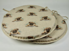 Load image into Gallery viewer, Set of 2 Pug Dog Round Bistro Seat Pads 12" 14" 16"